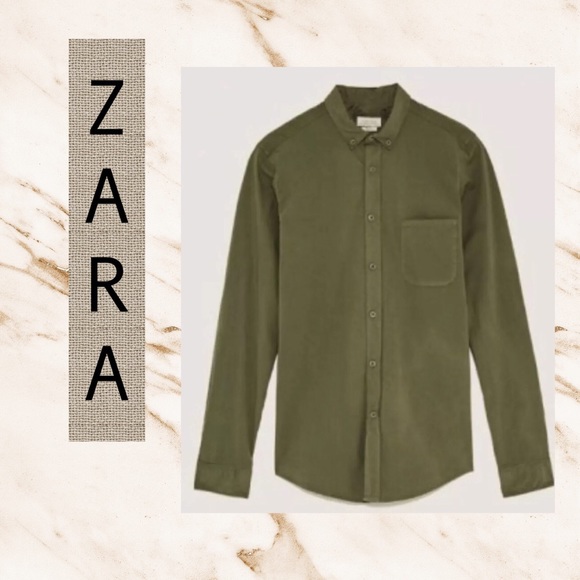 Zara Man Long Sleeve Green Shirt Slim 